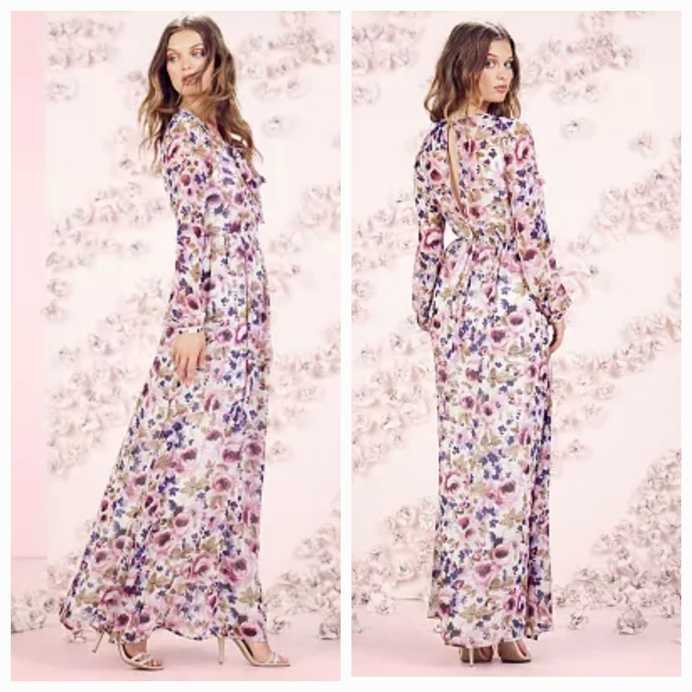 LC Lauren Conrad Runway Collection Purple Floral Peasant Maxi Dress
